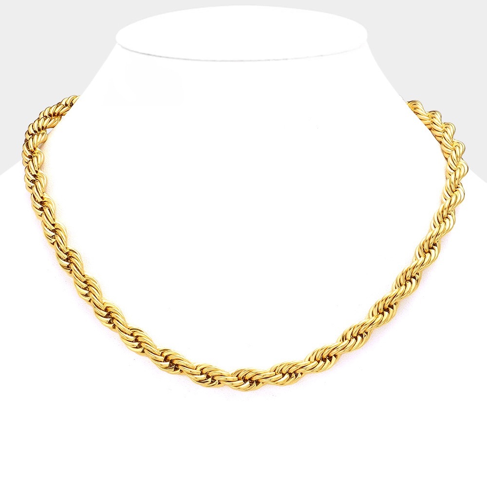 18K Gold Dipped Stainless Steel 8mm Rope Chain Necklace